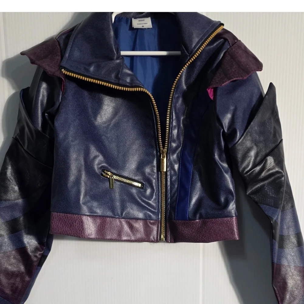 Disney Descendants 3 Mal Purple Faux Leather Moto Jacket Kids Medium Heart Back - Picture 4 of 7